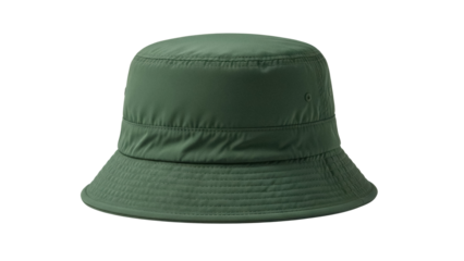 Olive green bucket hat isolated PNG, casual headwear for sun protection and outdoor activities on transparent background