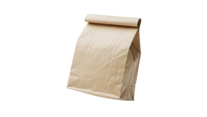Brown paper lunch bag isolated PNG, blank takeaway container for food delivery and grocery shopping on transparent background