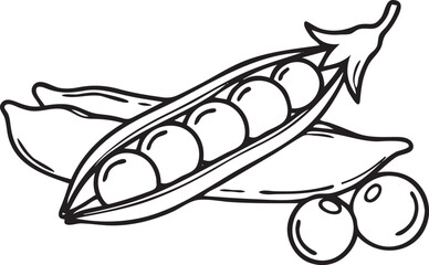Silhouette of a Peas in Natural Pose on White Background
