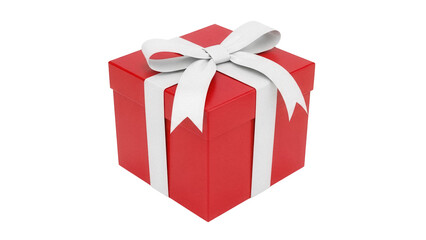 Red gift box with white ribbon isolated PNG, present for Christmas, birthday or other holidays on transparent background
