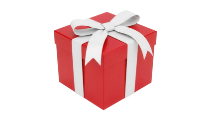 Red gift box with white ribbon isolated PNG, present for Christmas, birthday or other holidays on transparent background