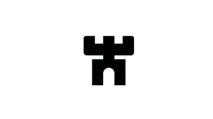 Obraz premium Minimalist Black Castle Tower Icon. Simple Graphic Design Element for Strength, Security, Fortress, and Protection Concepts.