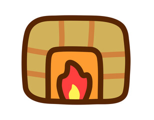 Cartoon fireplace with flames, perfect for cozy winter scenes and holiday designs.