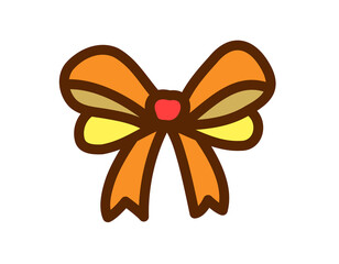 Colorful cartoon bow illustration with orange, yellow, and brown colors 