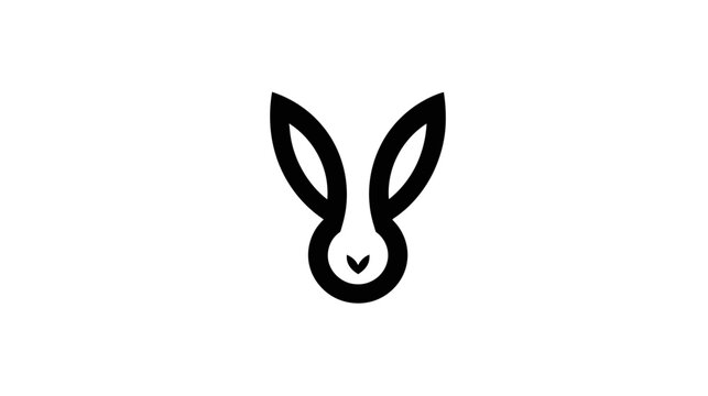 Minimalist Black and White Line Art Icon of a Rabbit or Bunny Head with Long Ears, Simple Vector Graphic Design Element