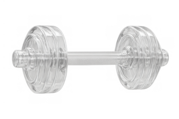Glass dumbbell representing strength, fitness, and luxury workout equipment with transparent design