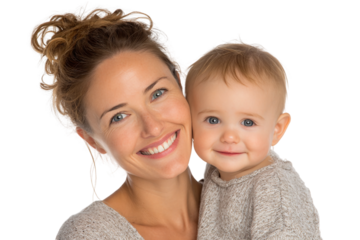 Happy mother and baby smile isolated on transparent background