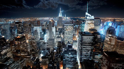 Neon skyline night city lights skyscraper panorama vibrant urban scene