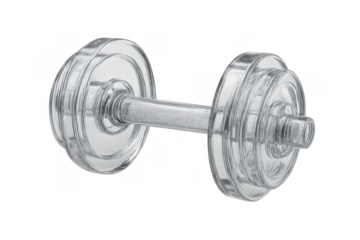 Glass dumbbell representing strength, fitness, weight training, gym workout and healthy lifestyle on transparent background