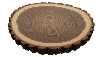 Tree trunk cross section PNG isolated on transparent background, wood slice with growth rings for nature and woodworking projects