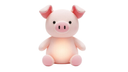 Adorable pink pig plush toy isolated PNG, cute stuffed animal for kids and decoration on transparent background