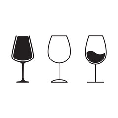 Minimalist Wine Glass Icon Set in Outline and Filled Styles &ndash; Elegant Drink Glass Symbols for  Restaurant, Menu, and Beverage Designs