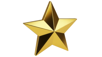Golden star isolated PNG on transparent background, shiny metallic award symbol for graphic design and festive decoration