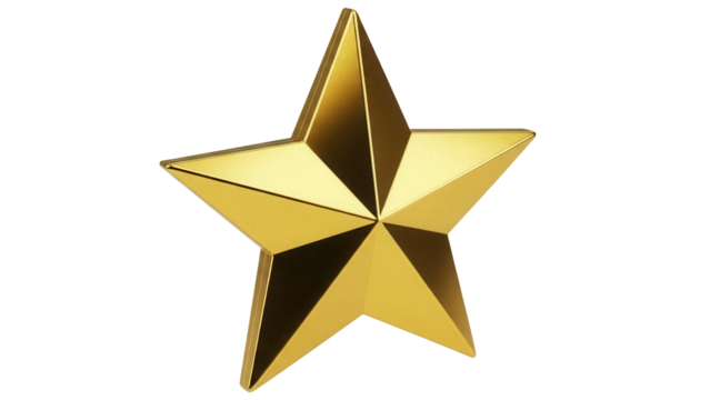 Golden star isolated PNG on transparent background, shiny metallic award symbol for graphic design and festive decoration - Powered by Adobe