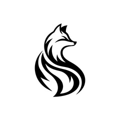 Obraz premium Stylized fox silhouette in black ink on transparent background