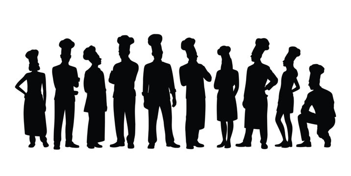 Dynamic team of diverse chefs in silhouette ready to prepare delicious meals - Powered by Adobe