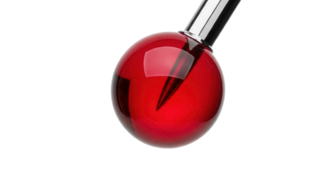 Red spherical shift knob isolated PNG on transparent background, gear stick handle for automotive customization and vehicle interior design