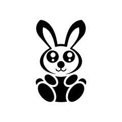 Obraz premium Cartoon bunny with big eyes sitting on transparent background silhouette