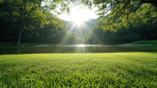 Sunrise riverside field glow morning