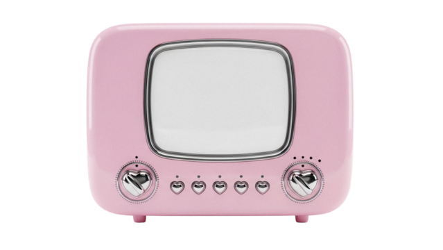 Retro pink television PNG isolated on transparent background, vintage style TV set for design and decoration use