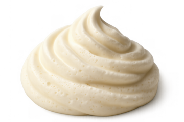 Whipped cream swirl with a soft texture, creamy topping for desserts and sweet treats, transparent background