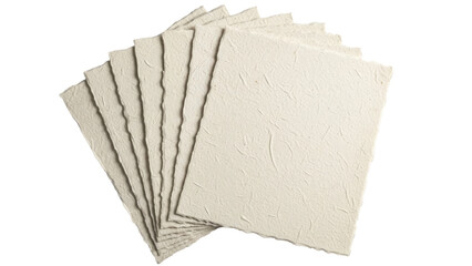 Stack of handmade paper sheets isolated on transparent background, textured paper for scrapbooking and creative projects PNG