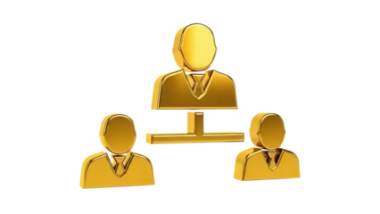 Golden hierarchical structure PNG isolated on transparent background, business organization chart with leader and subordinates for management