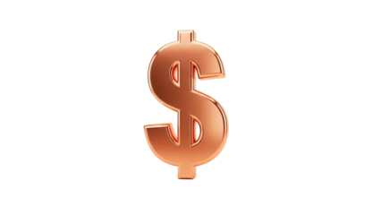Copper dollar sign PNG isolated on transparent background, currency symbol for finance and business concepts