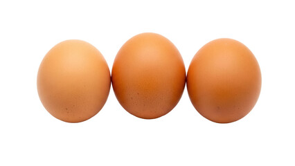 Three brown chicken eggs isolated PNG, fresh farm produce for cooking and baking, healthy protein source