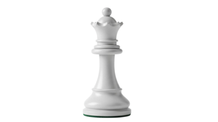 Elegant white queen chess piece isolated PNG, strategic game element for design projects and educational materials on transparent background