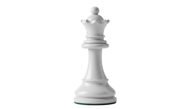 Elegant white queen chess piece isolated PNG, strategic game element for design projects and educational materials on transparent background