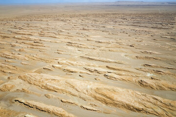 Aerial view of the Eboliang Yardang Landform in Qinghai, China