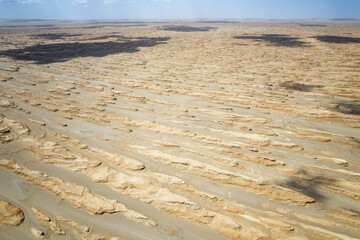 Aerial view of the Eboliang Yardang Landform in Qinghai, China