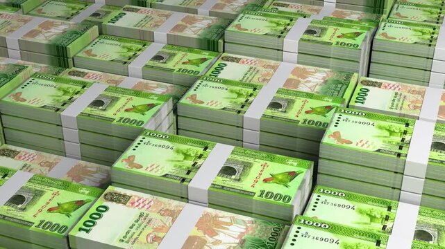 Sri Lanka 1000 Rupee Banknote Horizontal 3D Animation ? Financial Money Flow, Business and Banking Economy Visualization, Currency Exchange, Wealth and Investment Concept