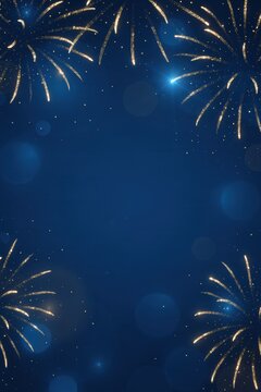 Blue and gold Abstract background and bokeh on New Year's Eve. Vertical Festive fireworks display on a blue background.