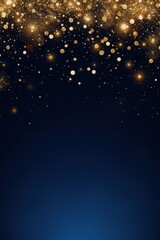 Blue and gold Abstract background and bokeh on New Year's Eve. Vertical Sparkling lights against a dark blue background.