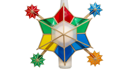 Colorful starshaped parol lantern with smaller stars, isolated on transparent background