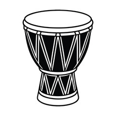 Traditional wooden djembe and bongo percussion instruments with leather skin drums on a white background for musical rhythm and sound art