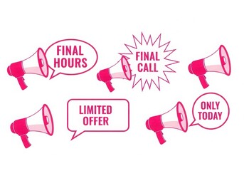 Megaphones announcing sales and limited time offers