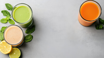 Green smoothie orange juice citrus smoothie mint leaves refreshing beverage on countertop