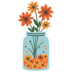 glass jar | full of stars and flowers | cozy cottagecore aesthetic | sticker illustration | pastel palette | bold outline | whimsical magical vibe | kawaii nature design | soft glow accents | charming