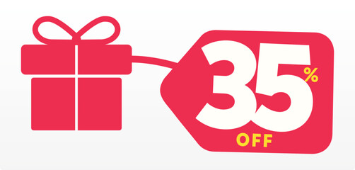 35%, gift, december, Merry Christmas, party, tag, promo, box, label, commerce, price, value, discount, market, holiday, birthday, special, box. Icon, vector, shape
