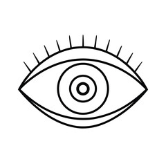 Black human eye vector symbol icon with cartoon eyelash and iris illustration design