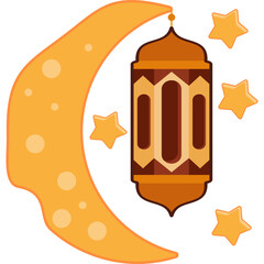 Crescent Moon Lantern Flat Icon Design
