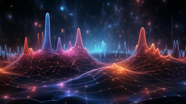 Captivating abstract visualization of digital data streams forming a glowing futuristic network landscape, depicting advanced information processing and dynamic analytical insights