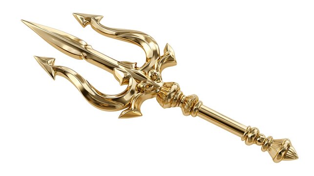 Gold trisul with three pointed isolated on the white background 