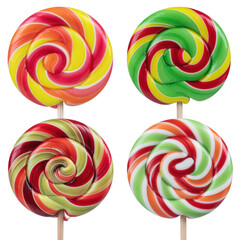 Four Colorful Spiral Lollipops on Sticks for Sweet Treats and Candy Lovers