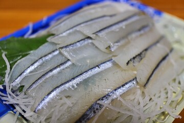 Sayori (Japanese halfbeak) sashimi purchased at a supermarket in Tokyo, Japan