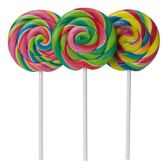 Colorful Spiral Lollipops on Sticks Against Transparent Background for Fun Treats
