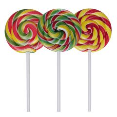 Colorful Spiral Lollipops on Sticks Set Against a Transparent Background